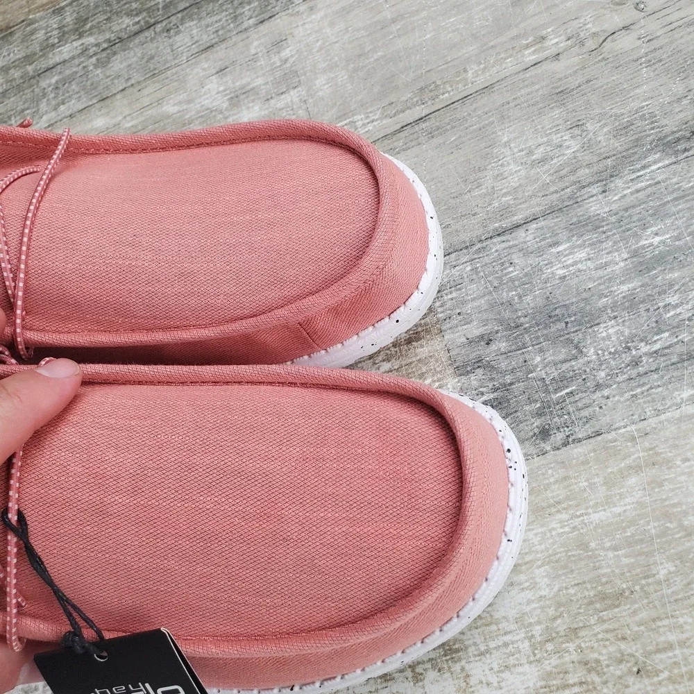 Hey Dude Wally Washed Canvas Mens Shoes 12 Slip On Loafers Comfort Pink